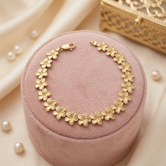 Pulsera de Flores Plumeria en Oro 14k - Elegancia Tropical Sofisticada