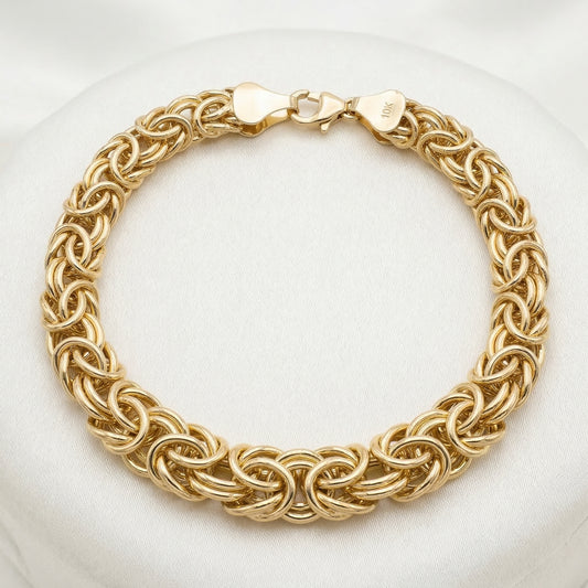 Pulsera Bizantina Oro 10K Mujer - Eslabones Entrelazados Pulidos