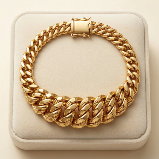 Pulsera Miami Cuban Link Oro 14K Mujer - Eslabones Gruesos Graduados