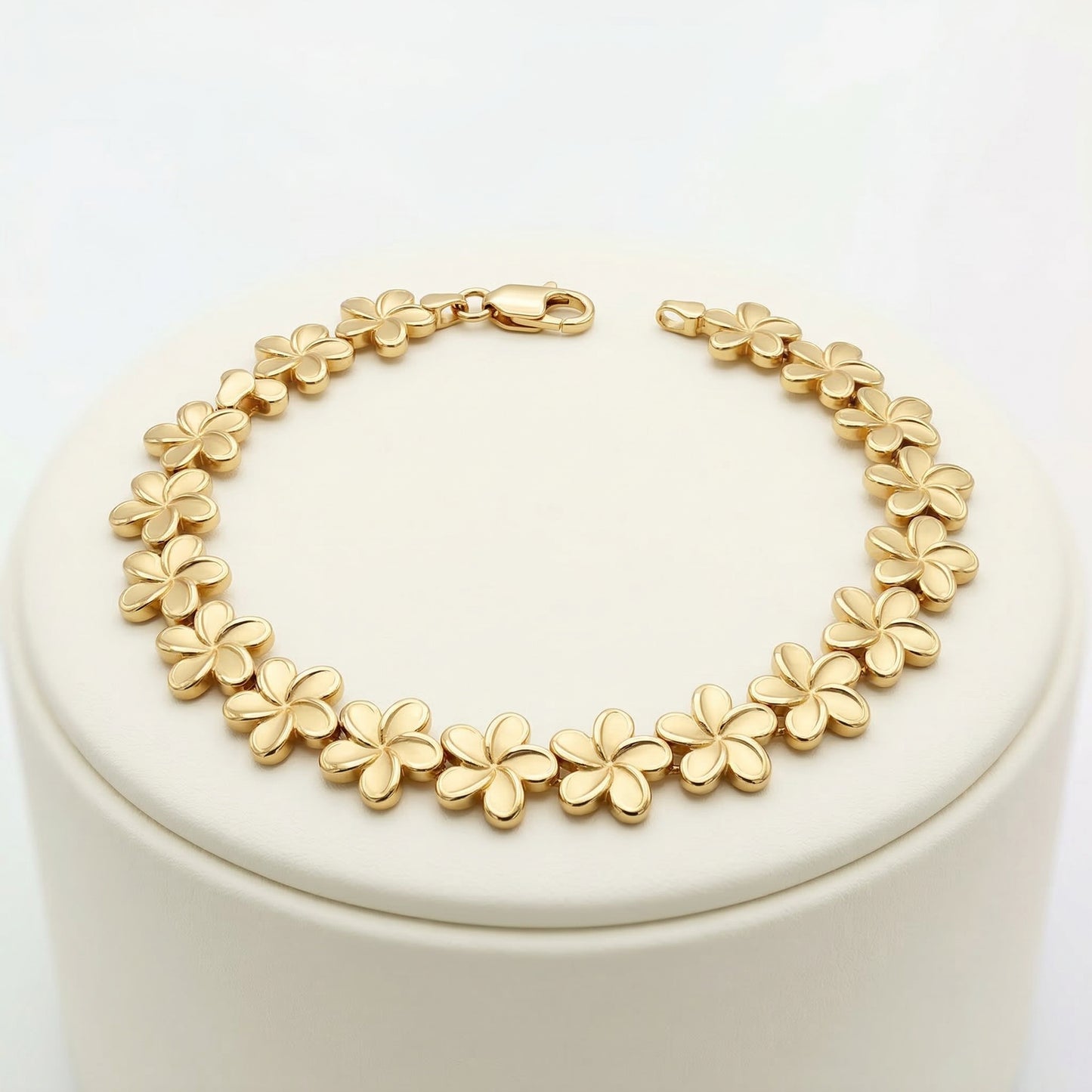 Pulsera de Flores Plumeria en Oro 14k - Elegancia Tropical Sofisticada