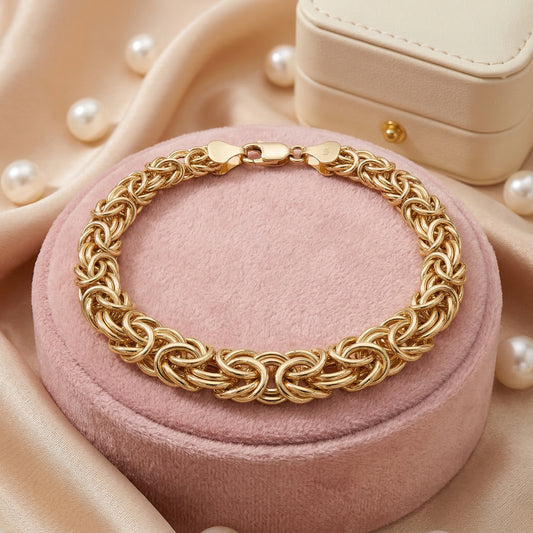 Pulsera Bizantina Oro 10K Mujer - Eslabones Entrelazados Pulidos