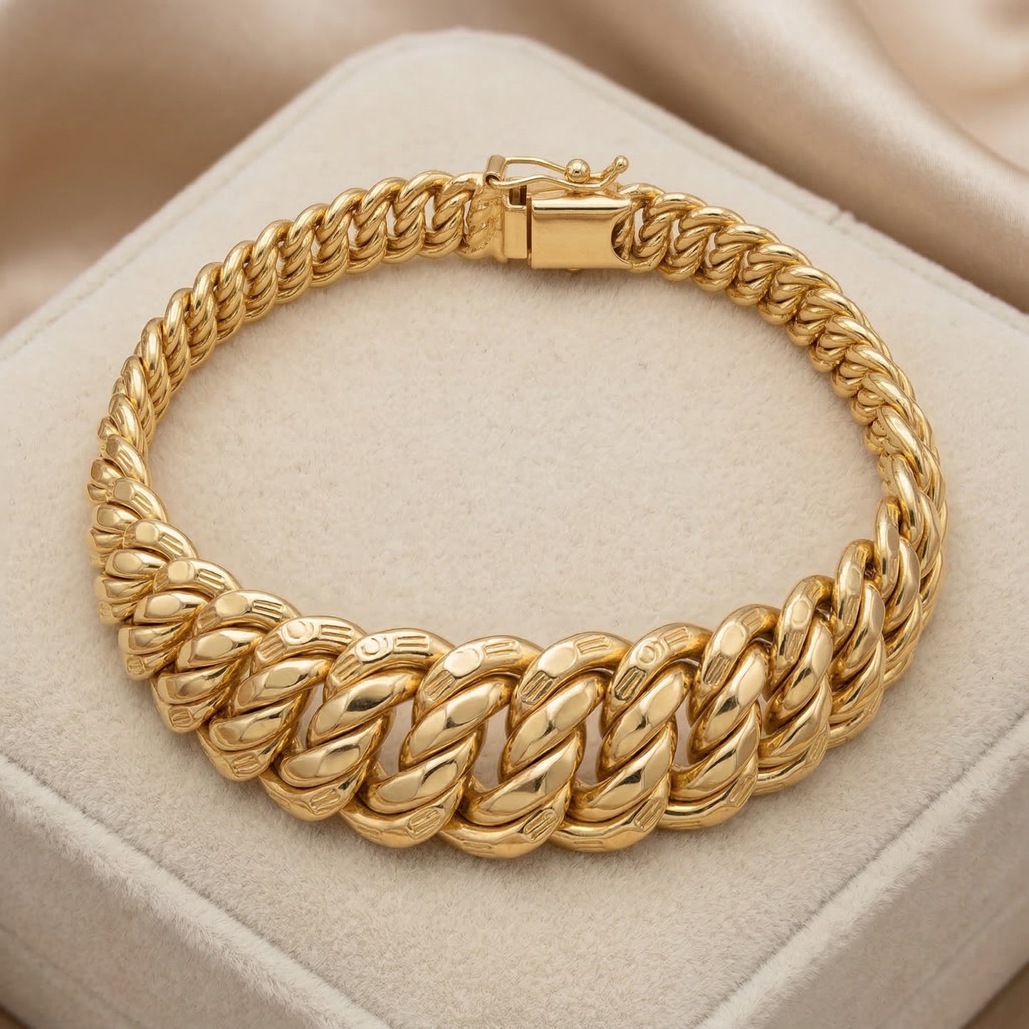 Pulsera Miami Cuban Link Oro 14K Mujer - Eslabones Gruesos Graduados