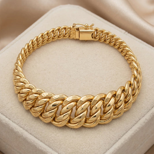 Pulsera Miami Cuban Link Oro 14K Mujer - Eslabones Gruesos Graduados